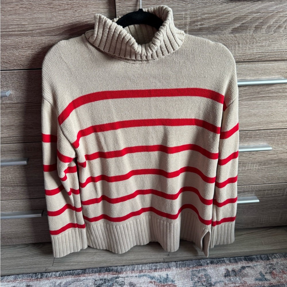 Old Navy Red and Tan Striped Turtleneck Sweater